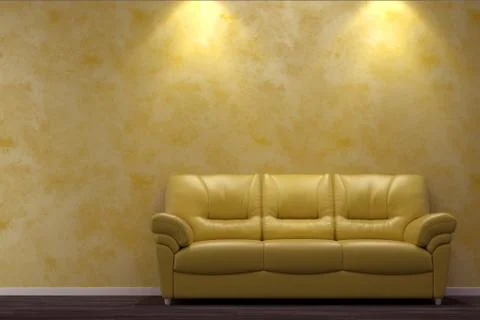 Modern interior with yellow sofa Stock Illustration