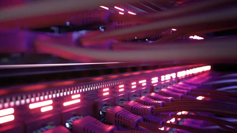 Modern Internet Network Switch With Plugged Ethernet Cables Vídeo Stock 265596893