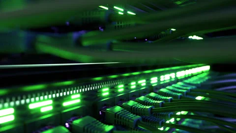 Modern Internet Network Switch With Plugged Ethernet Cables Video stock 265844793