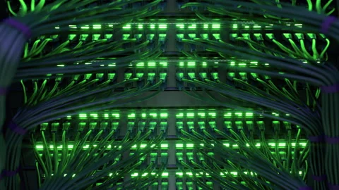 Modern Internet Network Switch With Plugged Ethernet Cables Stock Footage 266994830