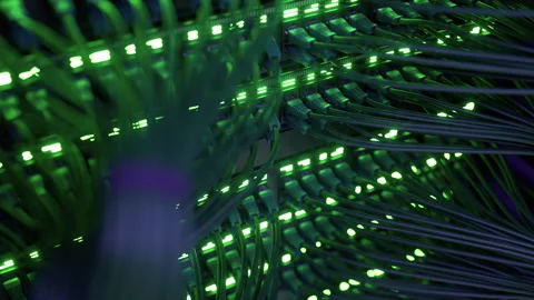 Modern Internet Network Switch With Plugged Ethernet Cables Stock Footage 267036225