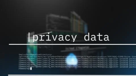 Modern internet security concept showing privacy data overlays, code screens, Stock Illustration