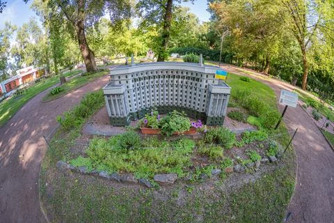 A modern interpretation of classical architecture, nestled in lush greenery T Stock Photos