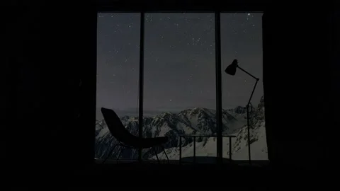 Modern interrior hotel room at mountain resort under the starry sky Stock-Footage 171662847