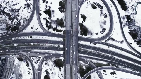 Modern Intersection Winter Morning Drone Top Down Rise Timelapse Still Life Cars Stock Footage 237355922