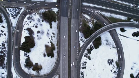 Modern Intersection Winter Morning Drone Top Down Steady View Still Life Cars Stock Footage 237356594
