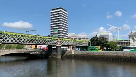 Modern Irish Rail DART train crosses Stock Video Pond5