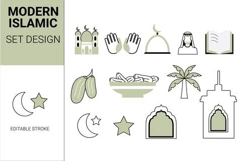 Modern Islamic Ramadan and Eid Symbols Set Vector Illustration Illustrazione stock