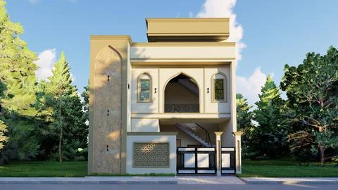 Modern Islamic Villa 3D Architectural Rendering 스톡 일러스트