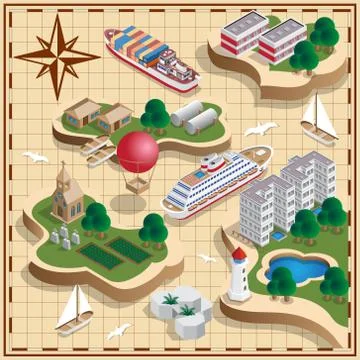 Modern Islands on an old map. Stock Illustration
