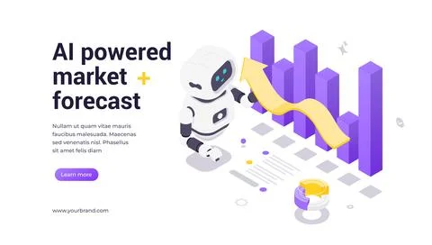 Modern isometric banner template for AI powered market analysis and trend for Stock Illustration