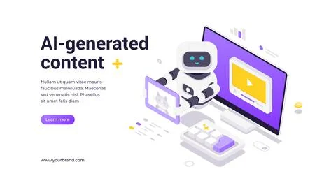 Modern isometric banner template for AI generated content and automated creat Stock Illustration