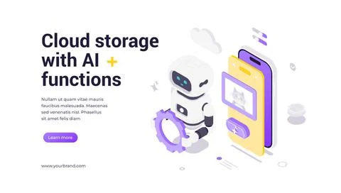 Modern isometric banner template for cloud storage with AI functions and auto Illustrazione stock