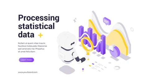 Modern isometric banner template for processing statistical data with AI anal Stock Illustration