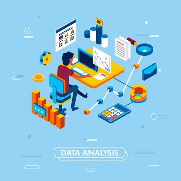 Modern isometric design concept of data analysis for website and mobile appli Stock Illustration