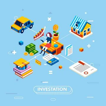 Modern isometric design of long term investment or financial investment with Stock Illustration