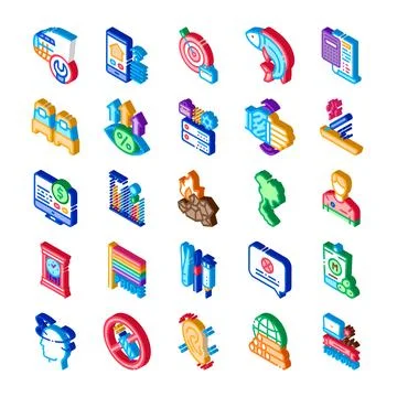 Modern isometric icons representing various global concepts Stock Illustration