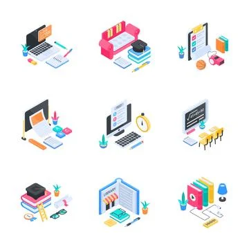 A modern isometric illustration pack showcasing virtual customer support and Stock Illustration