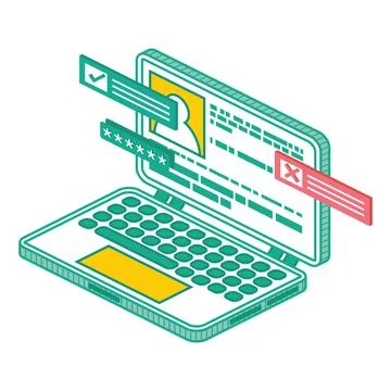 Modern Isometric Laptop Computer. Isolated Outline 3d Electronic Device. Stockillustratie