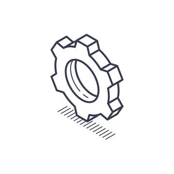 Modern isometric line icon representing a gear for design and technology co.. Illustrazione stock