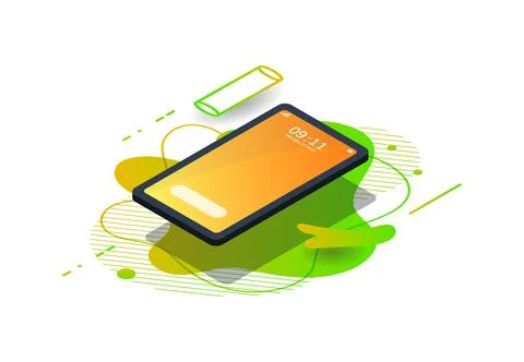 Modern isometric mockup phone with gradient color summer for Poster Illustrazione stock