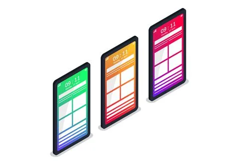 Modern isometric mockup phone with gradient color summer for Poster Illustrazione stock