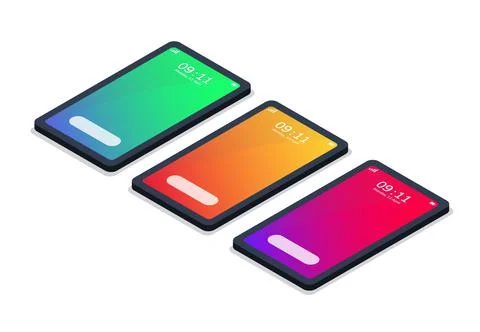 Modern isometric mockup phone with gradient color summer for Poster Illustrazione stock