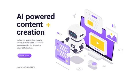 Modern isometric vector banner template for AI powered content creation and a Stock Illustration