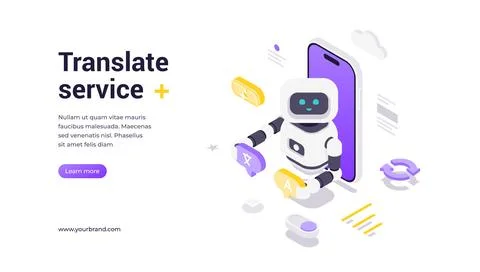 Modern isometric vector banner template for AI translate service and multilin Stock Illustration