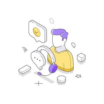 A modern isometric vector illustration of customer support. An operator with  Illustrazione stock