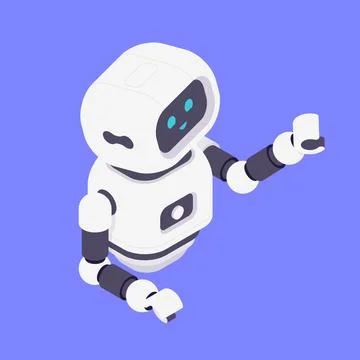 Modern Isometric Vector Illustration Of Cute Robot Pointing With Finger Gestu Stock Illustration