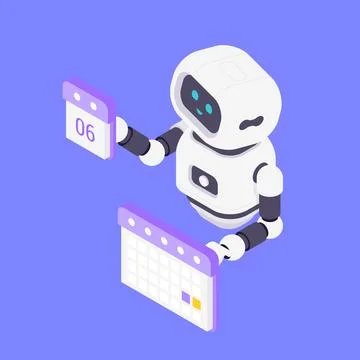 Modern Isometric Vector Illustration Of Friendly AI Robot Assistant Holding.. Stock Illustration
