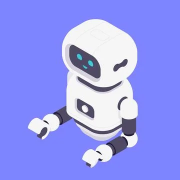 Modern Isometric Vector Illustration Of Friendly AI Robot Virtual Assistant.. Ilustração Stock