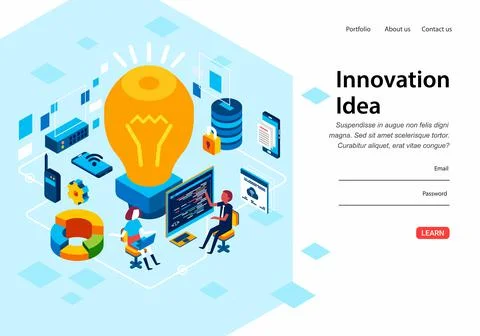 Modern isometric vector illustration of innovation technology, big light bulb Stock Illustration