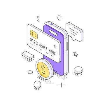 A modern isometric vector illustration of mobile banking. A smartphone with a Stock Illustration
