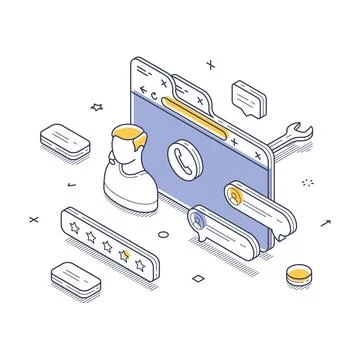 Modern isometric vector illustration showcasing a customer support interface. Stock Illustration