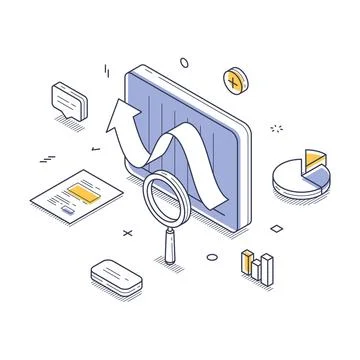 Modern isometric vector illustration showcasing data analysis and growth tr.. Illustrazione stock