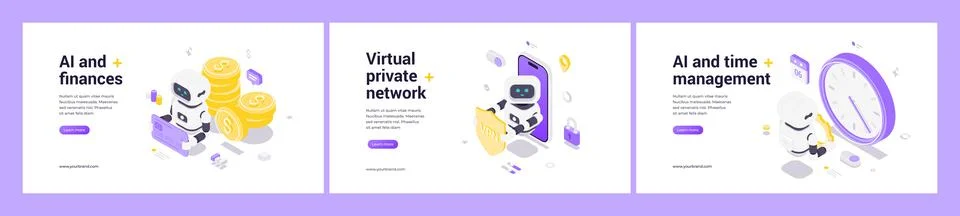 Modern isometric web banner set with AI robot, financial automation, virtual  Stock Illustration