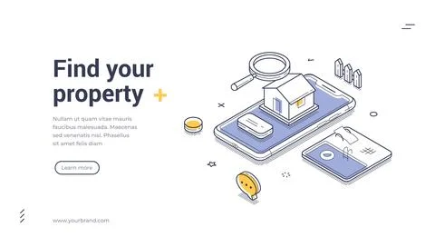 Modern isometric web banner template for real estate business. Find your prop Stock Illustration