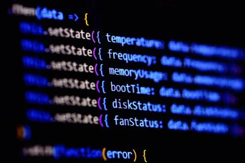 Modern Javascript, Typescript, Ecma script code with React Framework. Async with 库存照片