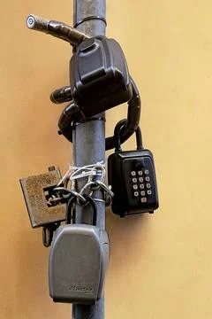 Modern Key Lockboxes in central Rome Stock Photos