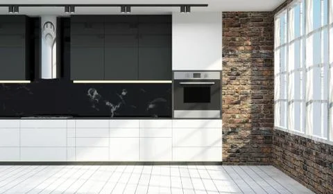 Modern Kitchen 3D Interior in LIght Tones Stock Illustration