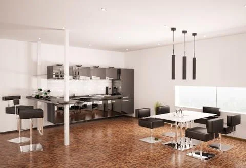 Modern kitchen 3d render Stock Illustration