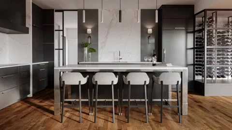 Modern Kitchen Before and After Empty to Furnished Dining Interior Stock Footage 334014177