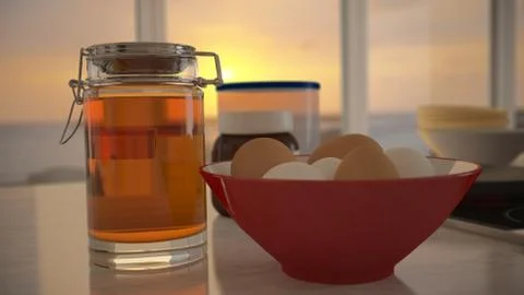 Modern kitchen and breakfast with sunset Stock Illustration