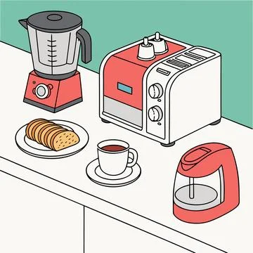 Modern Kitchen Appliances Icon Set with Blender and Toaster Stock Illustration
