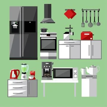 Modern kitchen appliances set. Vector illustration in flat style design. Design Stock Illustration