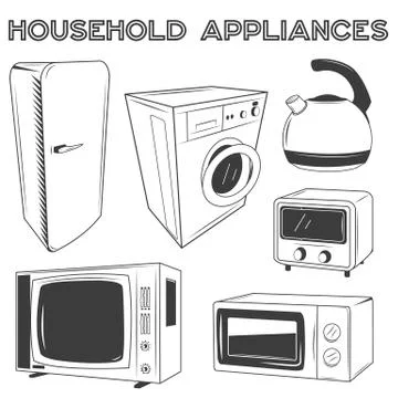 Modern kitchen appliances set. Vector illustration in retro style design Stockillustratie