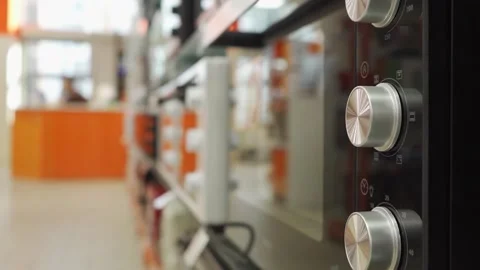 Modern kitchen appliances in a store close-up Stock Footage 296990505
