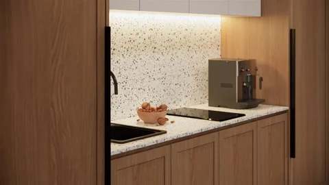 Modern kitchen area close-up shot. Contemporary apartment design. Stock Footage 241291704